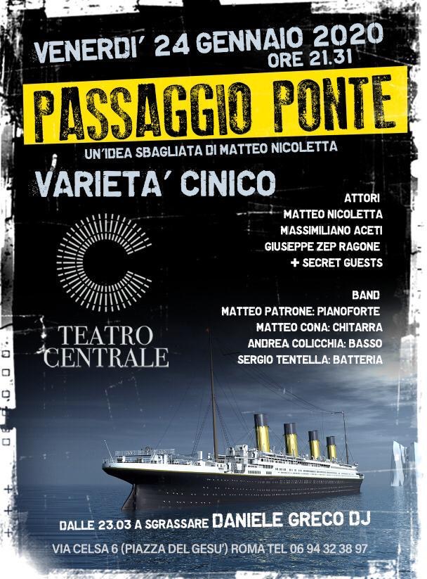 “Passaggio ponte”, il varietà cinico di Matteo Nicoletta al Teatro Centrale